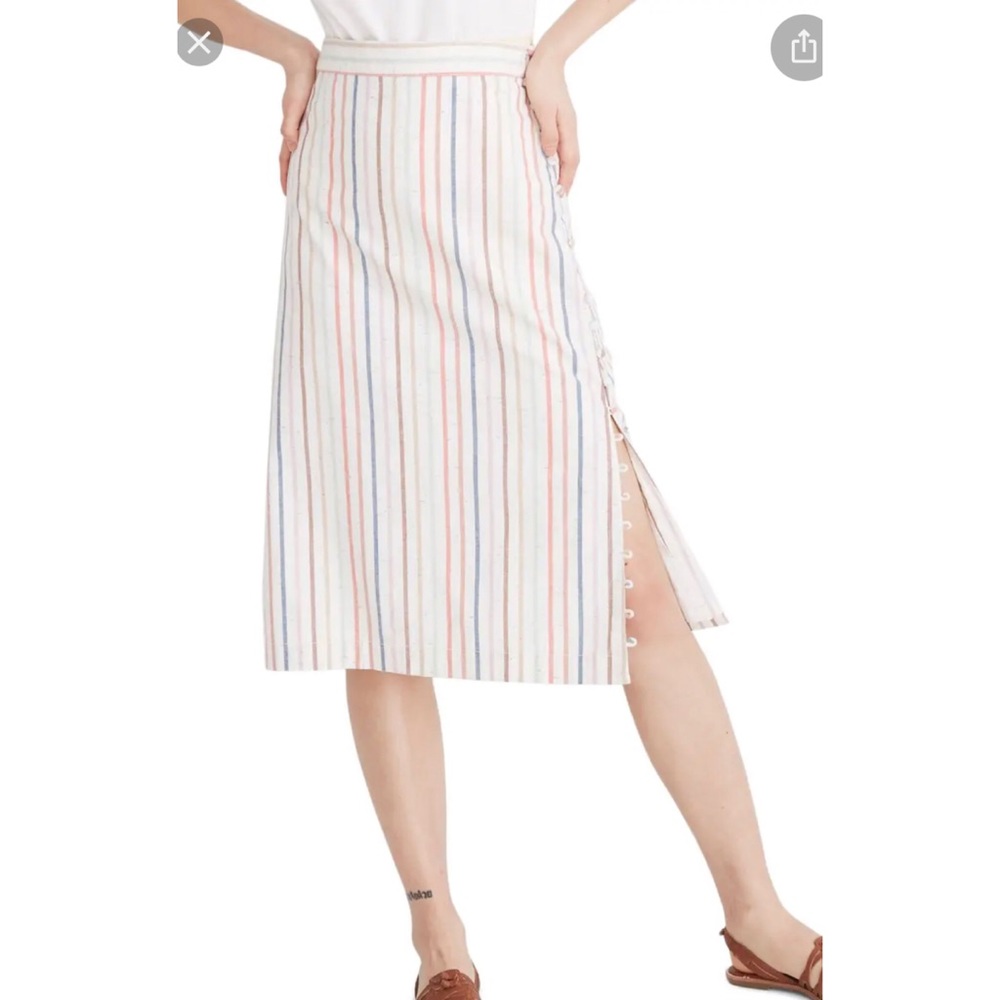 Button Slit Midi Skirt in Flecked Rainbow Stripe